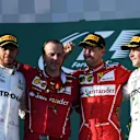 Lewis Hamilton (GBR), Luigi Fraboni (ITA) Ferrari Head of Engine Trackside Operations, Sebastian Vettel (GER) and Valtteri Bottas (FIN) celebrate on the podium at at Australian Grand Prix, Melbourne, Australia, 26 March 2017. ©Sutton Motorsport Images