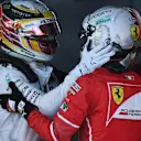 Lewis Hamilton (GBR) Mercedes AMG F1 and Sebastian Vettel (GER) Ferrari celebrate in parc ferme at Formula One World Championship, Rd1, Australian Grand Prix, Race, Albert Park, Melbourne, Australia, Sunday 26 March 2017. © Sutton Motorsport Images