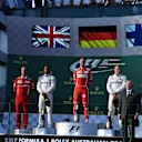 Luigi Fraboni (ITA), Lewis Hamilton (GBR), race winner Sebastian Vettel (GER) and Valtteri Bottas (FIN) celebrate on the podium at F1 World Championship, Australian Grand Prix, Albert Park, Melbourne, Australia, 26 March 2017. © Sutton Motorsport Images