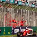 Race winner Sebastian Vettel (GER) Ferrari SF70-H crosses the line at Formula One World Championship, Rd1, Australian Grand Prix, Race, Albert Park, Melbourne, Australia, Sunday 26 March 2017. © Sutton Motorsport Images