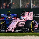 Sergio Perez (MEX) Force India VJM10 and Carlos Sainz jr (ESP) Scuderia Toro Rosso STR12 battle at Formula One World Championship, Rd1, Australian Grand Prix, Race, Albert Park, Melbourne, Australia, Sunday 26 March 2017. © Sutton Motorsport Images