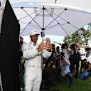 Lewis Hamilton (GBR) Mercedes AMG F1 at the portrait session with his phone at Formula One World Championship, Rd1, Australian Grand Prix, Preparations, Albert Park, Melbourne, Australia, Thursday 23 March 2017. © Sutton Motorsport Images