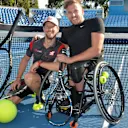 Romain Grosjean (FRA) Haas F1 and Dylan Alcott (AUS) Wheelchair Tennis Player at Formula One World Championship, Rd1, Australian Grand Prix, Preparations, Albert Park, Melbourne, Australia, Thursday 23 March 2017. © Sutton Motorsport Images