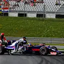 Carlos Sainz jr (ESP) Scuderia Toro Rosso STR12 stops on track in FP3 and is pushed by marshals at Formula One World Championship, Rd9, Austrian Grand Prix, Qualifying, Spielberg, Austria, Saturday 8 July 2017. © Sutton Images