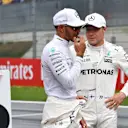 Pole siter Valtteri Bottas (FIN) Mercedes AMG F1 and Lewis Hamilton (GBR) Mercedes AMG F1 after Qualifying at Formula One World Championship, Rd9, Austrian Grand Prix, Qualifying, Spielberg, Austria, Saturday 8 July 2017. © Sutton Images