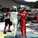 Race winner Valtteri Bottas (FIN) Mercedes AMG F1 celebrates in parc ferme with Sebastian Vettel (GER) Ferrari at Formula One World Championship, Rd9, Austrian Grand Prix, Race, Spielberg, Austria, Sunday 9 July 2017. © Sutton Images