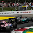 Lewis Hamilton (GBR) Mercedes-Benz F1 W08 Hybrid and Esteban Ocon (FRA) Force India VJM10 at the start of the race at Formula One World Championship, Rd9, Austrian Grand Prix, Race, Spielberg, Austria, Sunday 9 July 2017. © Sutton Images