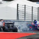 Fernando Alonso (ESP) McLaren MCL32 and Daniil Kvyat (RUS) Scuderia Toro Rosso STR12 collide at the start of the race at Formula One World Championship, Rd9, Austrian Grand Prix, Race, Spielberg, Austria, Sunday 9 July 2017. © Sutton Images