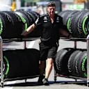 Mercedes AMG F1 mechanic and Pirelli tyres at Formula One World Championship, Rd9, Austrian Grand Prix, Preparations, Spielberg, Austria, Thursday 6 July 2017. © Sutton Images