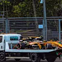 The crashed car of Jolyon Palmer (GBR) Renault Sport F1 Team RS17 is recovered in Second practice session at Formula One World Championship, Rd8, Azerbaijan Grand Prix, Practice, Baku City Circuit, Baku, Azerbaijan, Friday 23 June 2017. © Sutton Images