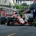 Stoffel Vandoorne (BEL) McLaren MCL32 makes a practice pitstop at Formula One World Championship, Rd8, Azerbaijan Grand Prix, Practice, Baku City Circuit, Baku, Azerbaijan, Friday 23 June 2017. © Sutton Images