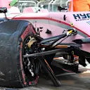 The crashed car of Sergio Perez (MEX) Force India VJM10 is recovered after FP1 at Formula One World Championship, Rd8, Azerbaijan Grand Prix, Practice, Baku City Circuit, Baku, Azerbaijan, Friday 23 June 2017. © Sutton Images