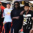 Max Verstappen (NED) Red Bull Racing with William James Adams aka Will.I.Am (USA) Black Eyed Peas Musician, Jaime Luis Gomez aka Taboo (MEX) Black Eyed Peas Musician and Allan Pineda Lindo aka Apl.de.ap (USA) Black Eyed Peas Musician in the Red Bull Racing garage at Formula One World Championship, Rd8, Azerbaijan Grand Prix, Qualifying, Baku City Circuit, Baku, Azerbaijan, Saturday 24 June 2017. © Sutton Images