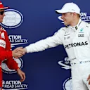 Kimi Raikkonen (FIN) Ferrari and Valtteri Bottas (FIN) Mercedes AMG F1 celebrate in parc ferme at Formula One World Championship, Rd8, Azerbaijan Grand Prix, Qualifying, Baku City Circuit, Baku, Azerbaijan, Saturday 24 June 2017. © Sutton Images