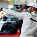 Pole sitter Lewis Hamilton (GBR) Mercedes AMG F1 celebrates in parc ferme at Formula One World Championship, Rd8, Azerbaijan Grand Prix, Qualifying, Baku City Circuit, Baku, Azerbaijan, Saturday 24 June 2017. © Sutton Images