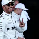 Pole sitter Lewis Hamilton (GBR) Mercedes AMG F1 celebrates in parc ferme at Formula One World Championship, Rd8, Azerbaijan Grand Prix, Qualifying, Baku City Circuit, Baku, Azerbaijan, Saturday 24 June 2017.