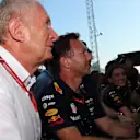 Dr Helmut Marko (AUT) Red Bull Motorsport Consultant and Christian Horner (GBR) Red Bull Racing Team Principal celebrates in parc ferme at Formula One World Championship, Rd8, Azerbaijan Grand Prix, Race, Baku City Circuit, Baku, Azerbaijan, Sunday 25 June 2017. © Sutton Images