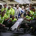 Williams mechanics celebrate with the champagne and car of third placed Lance Stroll (CDN) Williams FW40 at Formula One World Championship, Rd8, Azerbaijan Grand Prix, Race, Baku City Circuit, Baku, Azerbaijan, Sunday 25 June 2017. © Sutton Images