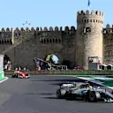 Lewis Hamilton (GBR) Mercedes-Benz F1 W08 Hybrid leads at the start of the race at Formula One World Championship, Rd8, Azerbaijan Grand Prix, Race, Baku City Circuit, Baku, Azerbaijan, Sunday 25 June 2017. © Sutton Images