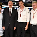 Illham Aliyev (AZE) President of Azerbaijan in the garage with Toto Wolff (AUT) Mercedes AMG F1 Director of Motorsport and Ross Brawn (GBR) Formula One Managing Director of Motorsports at Formula One World Championship, Rd8, Azerbaijan Grand Prix, Race, Baku City Circuit, Baku, Azerbaijan, Sunday 25 June 2017. © Sutton Images