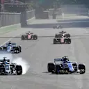 Romain Grosjean (FRA) Haas VF-17 locks up and battles with Pascal Wehrlein (GER) Sauber C36 at Formula One World Championship, Rd8, Azerbaijan Grand Prix, Race, Baku City Circuit, Baku, Azerbaijan, Sunday 25 June 2017. © Sutton Images