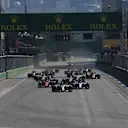 Lewis Hamilton (GBR) Mercedes-Benz F1 W08 Hybrid leads at the start of the race at Formula One World Championship, Rd8, Azerbaijan Grand Prix, Race, Baku City Circuit, Baku, Azerbaijan, Sunday 25 June 2017. © Sutton Images