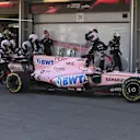 Sergio Perez (MEX) Force India VJM10 pits with a broken front wing at Formula One World Championship, Rd8, Azerbaijan Grand Prix, Race, Baku City Circuit, Baku, Azerbaijan, Sunday 25 June 2017. © Sutton Images