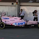 Sergio Perez (MEX) Force India VJM10 pits with a broken front wing at Formula One World Championship, Rd8, Azerbaijan Grand Prix, Race, Baku City Circuit, Baku, Azerbaijan, Sunday 25 June 2017. © Sutton Images