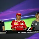 (L to R): Daniil Kvyat (RUS) Scuderia Toro Rosso, Kimi Raikkonen (FIN) Ferrari and Stoffel Vandoorne (BEL) McLaren in the Press Conference at Formula One World Championship, Rd8, Azerbaijan Grand Prix, Preparations, Baku City Circuit, Baku, Azerbaijan, Thursday 22 June 2017. © Sutton Images