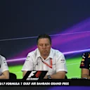 (L to R): Claire Williams (GBR) Williams Deputy Team Principal, Zak Brown (USA) McLaren Executive Director and Christian Horner (GBR) Red Bull Team Principal in the Press Conference at F1 World Championship,14 April 2017. ©Sutton Motorsport Images