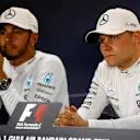 Lewis Hamilton (GBR)  and pole sitter Valtteri Bottas (FIN) in the Press Conference at Formula One World Championship, Rd3, Bahrain Grand Prix Qualifying, Bahrain International Circuit, Sakhir, Bahrain, Saturday 15 April 2017. © Sutton Motorsport Images