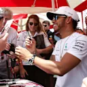 Lewis Hamilton (GBR) Mercedes AMG F1 signs autographs for the fans at Formula One World Championship, Rd3, Bahrain Grand Prix Qualifying, Bahrain International Circuit, Sakhir, Bahrain, Saturday 15 April 2017. © Sutton Motorsport Images