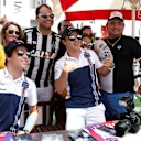 Lance Stroll (CDN) Williams and Felipe Massa (BRA) Williams pose a fans photo at Formula One World Championship, Rd3, Bahrain Grand Prix Qualifying, Bahrain International Circuit, Sakhir, Bahrain, Saturday 15 April 2017. © Sutton Motorsport Images