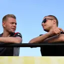 Kevin Magnussen (DEN) Haas F1 and Valtteri Bottas (FIN) Mercedes AMG F1 on the drivers parade at Formula One World Championship, Rd3, Bahrain Grand Prix Race, Bahrain International Circuit, Sakhir, Bahrain, Sunday 16 April 2017. © Sutton Motorsport Images