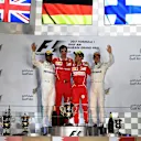 (L to R): Lewis Hamilton (GBR) Mercedes AMG F1, MatteoTogninalli (ITA) Ferrari Chief Race Engineer, Sebastian Vettel (GER) Ferrari and Valtteri Bottas (FIN) Mercedes AMG F1 celebrate on the podium at Formula One World Championship, Rd3, Bahrain Grand Prix Race, Bahrain International Circuit, Sakhir, Bahrain, Sunday 16 April 2017. © Sutton Motorsport Images