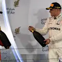 Race winner Vettel (GER) Ferrari, Hamilton (GBR) Mercedes AMG and Bottas (FIN) Mercedes AMG celebrate on the podium at F1 World Championship, Bahrain Grand Prix Race, Bahrain International Circuit, Sakhir, Bahrain, 16 April 2017. ©Sutton Motorsport Images