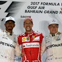 (L to R): Hamilton Mercedes AMG F1, Vettel Ferrari and Bottas Mercedes AMG F1 celebrate on the podium at F1 World Championship, Rd3, Bahrain Grand Prix Race, Bahrain International Circuit, Sakhir, Bahrain, Sunday 16 April 2017. © Sutton Motorsport Images