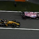 Sergio Perez (MEX) Force India VJM10 and Nico Hulkenberg (GER) Renault Sport F1 Team RS17 battle at Formula One World Championship, Rd3, Bahrain Grand Prix Race, Bahrain International Circuit, Sakhir, Bahrain, Sunday 16 April 2017. © Sutton Motorsport Images