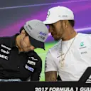 Sergio Perez (MEX) and Sergio Perez (MEX) Force India in the Press Conference at Formula One World Championship, Rd3, Bahrain Grand Prix Preparations, Bahrain International Circuit, Sakhir, Bahrain, Thursday 13 April 2017. © Sutton Motorsport Images