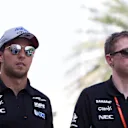 Sergio Perez (MEX) Force India and Will Hings (GBR) Force India Press Officer at Formula One World Championship, Rd3, Bahrain Grand Prix Preparations, Bahrain International Circuit, Sakhir, Bahrain, Thursday 13 April 2017. © Sutton Motorsport Images