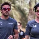 Fernando Alonso (ESP) McLaren and Silvia Hoffer Frangipane, McLaren Press Officer at Formula One World Championship, Rd3, Bahrain Grand Prix Preparations, Bahrain International Circuit, Sakhir, Bahrain, Thursday 13 April 2017. © Sutton Motorsport Images