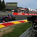 Carlos Sainz jr (ESP) Scuderia Toro Rosso STR12 and cameraman at Formula One World Championship, Rd12, Belgian Grand Prix, Practice, Spa Francorchamps, Belgium, Friday 25 August 2017. © Sutton Images