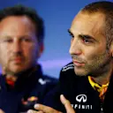 Christian Horner (GBR) Red Bull Racing Team Principal and Cyril Abiteboul (FRA) Renault Sport F1 Managing Director in the Press Conference at Formula One World Championship, Rd12, Belgian Grand Prix, Practice, Spa Francorchamps, Belgium, Friday 25 August 2017. © Sutton Images