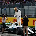 Pole sitter Lewis Hamilton (GBR) Mercedes-Benz F1 W08 Hybrid in parc ferme at Formula One World Championship, Rd12, Belgian Grand Prix, Qualifying, Spa Francorchamps, Belgium, Saturday 26 August 2017. © Sutton Images