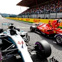 Pole sitter Hamilton (GBR) Mercedes-Benz F1 W08 Hybrid and  Vettel (GER) Ferrari SF70-H in parc ferme at Formula One World Championship, Rd12, Belgian Grand Prix, Qualifying, Spa Francorchamps, Belgium, Saturday 26 August 2017. © Sutton Images