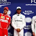 (L to R): Sebastian Vettel (GER) Ferrari, pole sitter Lewis Hamilton (GBR) Mercedes AMG F1 and Valtteri Bottas (FIN) Mercedes AMG F1 celebrate in parc ferme at Formula One World Championship, Rd12, Belgian Grand Prix, Qualifying, Spa Francorchamps, Belgium, Saturday 26 August 2017. © Sutton Images