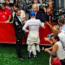 Valtteri Bottas (FIN) Mercedes AMG F1 in the media pen at Formula One World Championship, Rd12, Belgian Grand Prix, Qualifying, Spa Francorchamps, Belgium, Saturday 26 August 2017. © Sutton Images