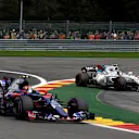 Lance Stroll (CDN) Williams FW40 runs wide alongside Carlos Sainz jr (ESP) Scuderia Toro Rosso STR12 at Formula One World Championship, Rd12, Belgian Grand Prix, Race, Spa Francorchamps, Belgium, Sunday 27 August 2017. © Sutton Images