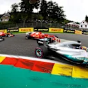 Lewis Hamilton (GBR) Mercedes-Benz F1 W08 Hybrid leads at the start of the race at Formula One World Championship, Rd12, Belgian Grand Prix, Race, Spa Francorchamps, Belgium, Sunday 27 August 2017. © Sutton Images