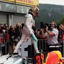 Race winner Lewis Hamilton (GBR) Mercedes-Benz F1 W08 Hybrid celebrates in parc ferme at Formula One World Championship, Rd12, Belgian Grand Prix, Race, Spa Francorchamps, Belgium, Sunday 27 August 2017. © Sutton Images
